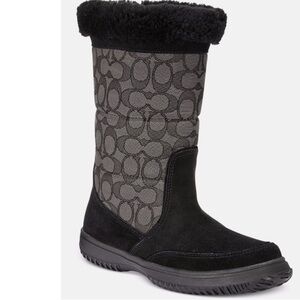 Coach Sherman suede signature C logo black smoke women’s flat winter boots